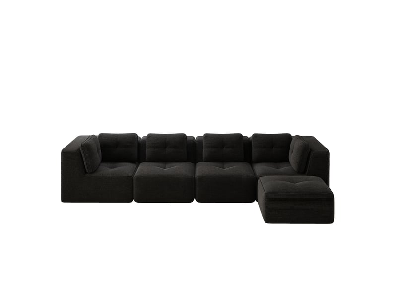 Canapé d'angle modulaire ulevr 4 places en velours côtelé noir, 386 x 177 x 69 cm, sans structure rigide - Conforama A