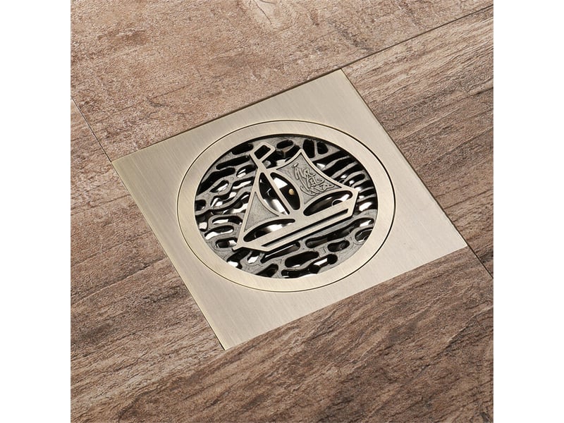  Drain de sol de salle de bain en bronze - drain de sol de douche carré unique antique, drain de sol de jardin de toilette de fleur sculptée 10 × 10 cm  - Conforama B
