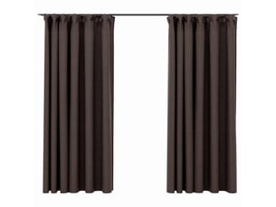 Lot de 2 rideaux occultants, rideaux black-out aspect lin et crochets taupe 140x175cm cf44543