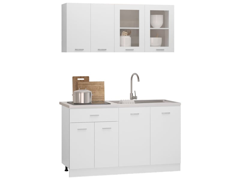  Ensemble de 4 meubles de cuisine en bois d'ingénierie blanc  - Conforama C