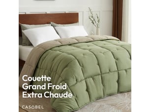 Casabel couette très chaude hiver, 700 gm², 140x200cm, piquage diamant, ultra confortable, 1 personne, sauge & kaki