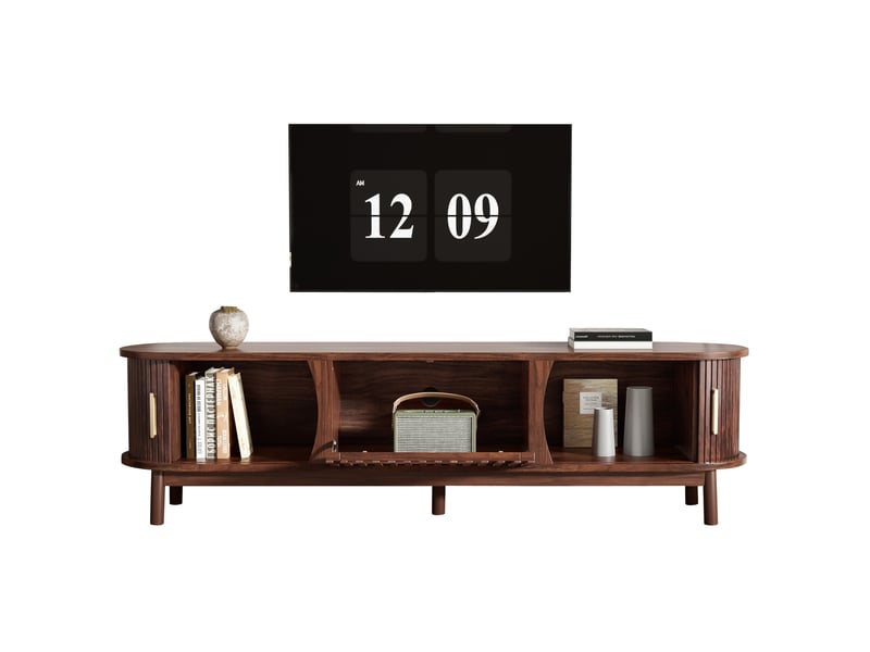  Meuble pour télévision bas 165 x 39,5 x 46 cm portes coulissantes et abattante centrale, 3 compartiments, mdf marron  - Conforama A
