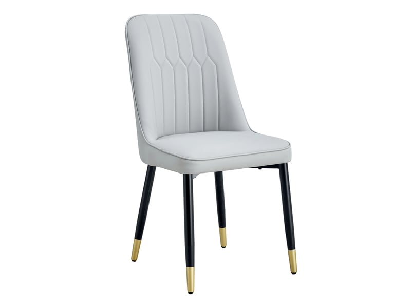  Lot de 6 chaises de salle à manger gris clair en simili cuir pu, pieds métal noir  - Conforama D