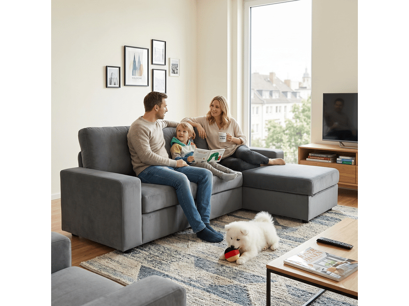 Canapé d'angle rangement intégré 4 compartiments de rangement ottomane confortable design moderne format familial - Conforama B