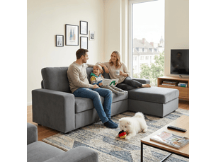 Canapé d'angle réversible fixe SOGEU 4 places Tissu blanc avec coffre de rangement