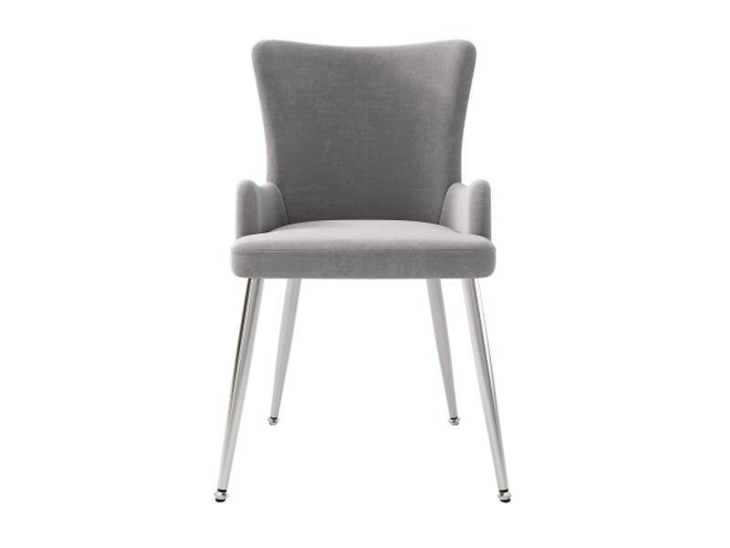  Lot de 2 chaises de salle à manger, chaise grise, fauteuils de salon de luxe avec pieds en métal argenté, en velours  - Conforama C