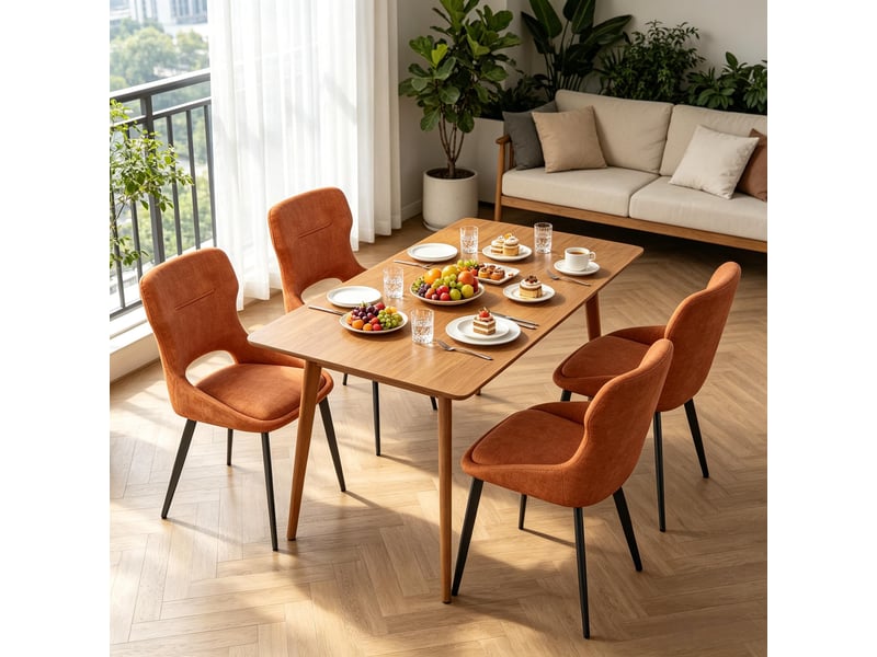  Chaises de salle à manger lot de 4 avec accoudoirs et patins réglables  - chenille métal orange  - Conforama E