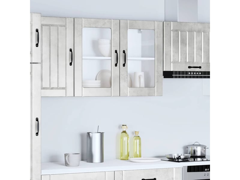  Armoire murale de cuisine avec porte en verre lucca gris béton shl3169  - Conforama D