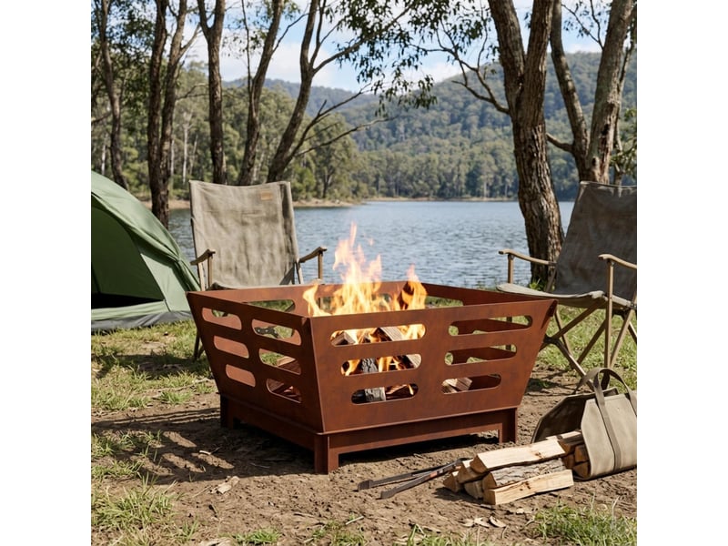  Brasero exterieur, foyer camping foyer de cheminée rouillé 60x60x30cm acier patiné shl1107  - Conforama B