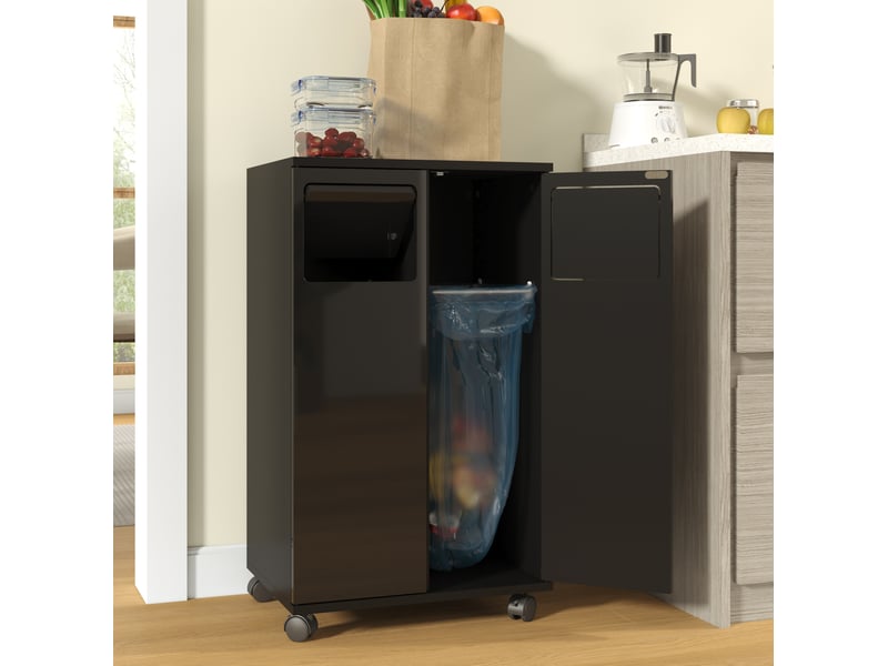 Meuble de tri des déchets 2 compartiments à roulettes 46,7x35x80 cm noir - Conforama B