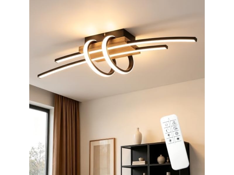  Zmh plafonnier noir 37 w  plafonnier led bois intensité variable avec télécommande pour salon ZMH - Conforama B