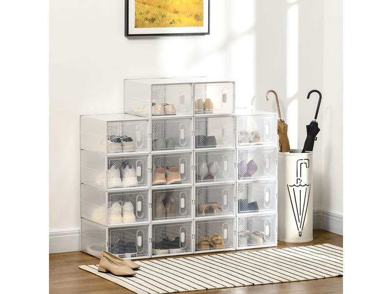  Lot de 18 boites cubes rangement à chaussures modulable 25 x 35 x 19 cm - avec portes transparentes  - Conforama D