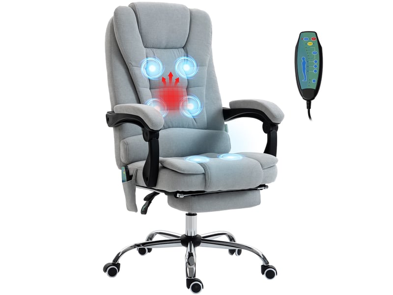 Fauteuil de bureau massant et chauffant, chaise de bureau, 70x65x119cm, gris clair - Conforama A