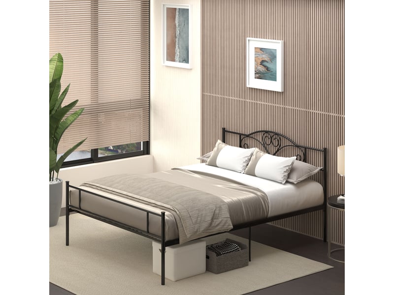 Cadre de lit double en acier 160x200 avec lattes intégrées, tête et pied de lit - Conforama C