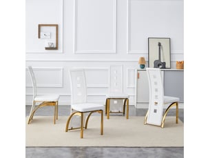 Chaise de salle à manger lot de 4 avec dossier ajouré et assise rembourrée en polyuréthane blanc et métal doré