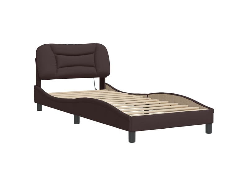  Lit simple- lit adulte -  cadre de lit avec led sans matelas hvar marron foncé 80x200 cm tissu  - Conforama B