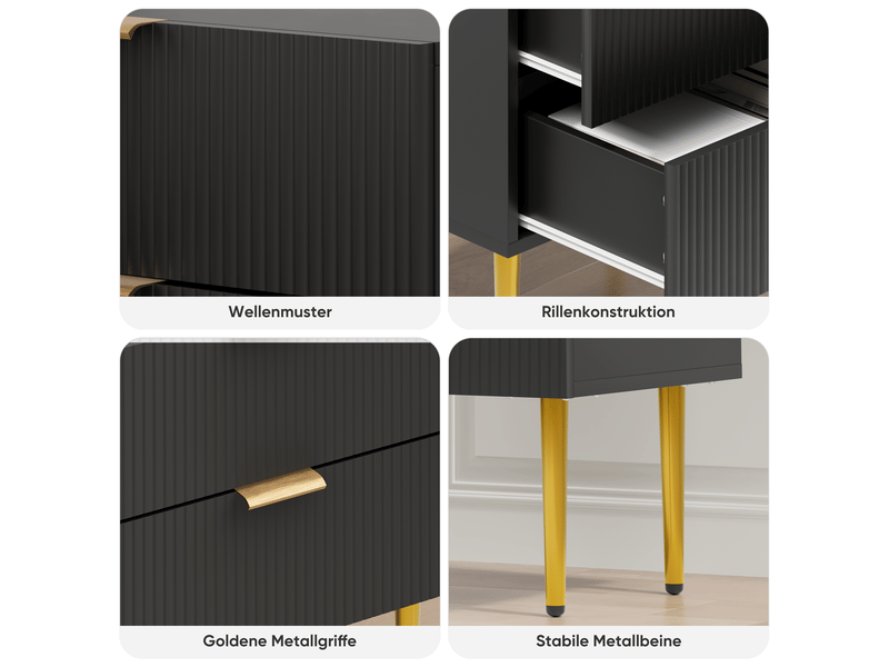  Table de chevet,53x41,5x52,5 cm,2 tiroirs,mdf métal,noir  - Conforama E
