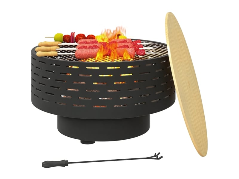  Brasero 3-en-1 ø60 x h39 cm – gris anthracite – grill, table de jardin et pare-étincelles en acier inoxydable  - Conforama A