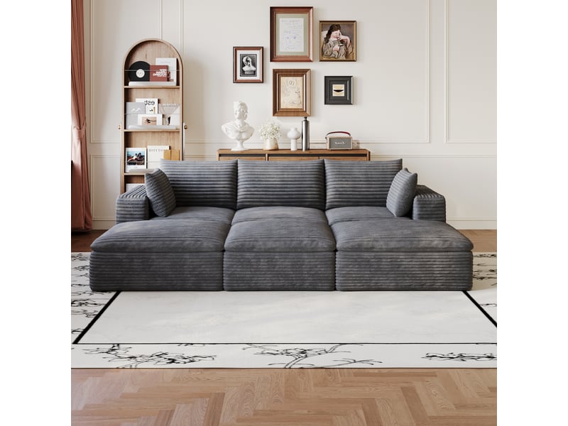  Grand canapé velours côtelé gris foncé 260 cm, canapé nuage sans montage pour salon et appartement  - Conforama R