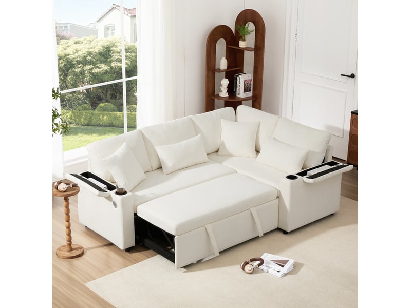  Canapé d'angle convertible modenvie 4 places avec rangement et usb 206,5 x 141 x 86 cm beige  - Conforama D