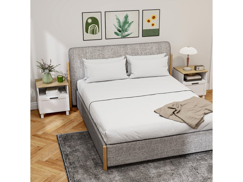  Ensemble de 2 tables de chevet avec tiroir, compartiment ouvert, pieds en bois, 45 x 38 x 50 cm, blanches  - Conforama C