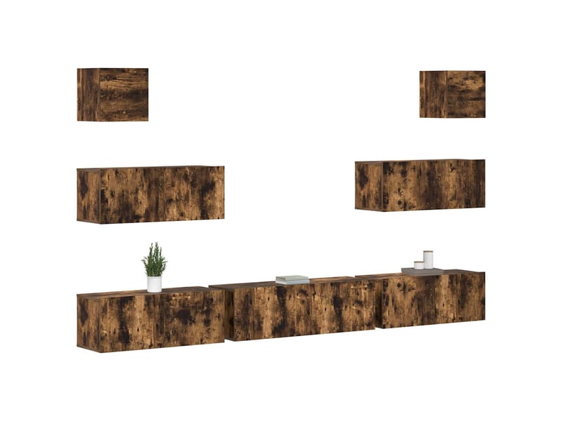  Ensemble de meubles tv 7 pcs chêne fumé bois d'ingénierie shl31452  - Conforama C