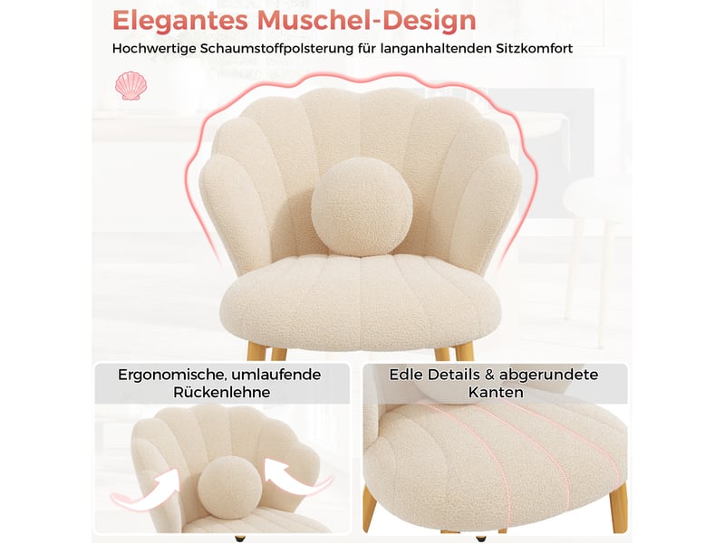  Lot de 6 chaises de salle à manger 60x62,5x83 cm en tissu bouclé beige, pieds dorés  - Conforama D