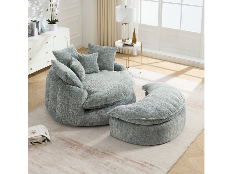 Fauteuil de salon avec repose-pieds et coussins gris bleuté evryae - Conforama C