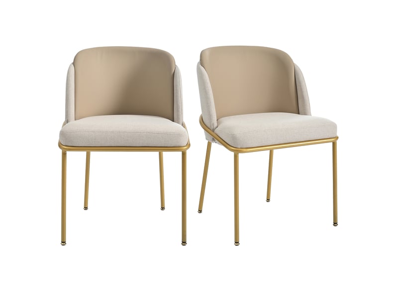 Lot de 2 chaises modernes 55x55x85 cm, dossier ergonomique, patins réglables, pieds inclinés, pvc et métal, beige+kaki - Conforama A