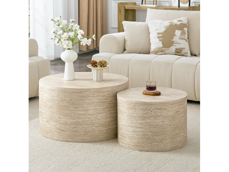 Lot de 2 tables basses rondes gigognes ø62,844 cm en mdf avec rangement bois chicfurn - Conforama B