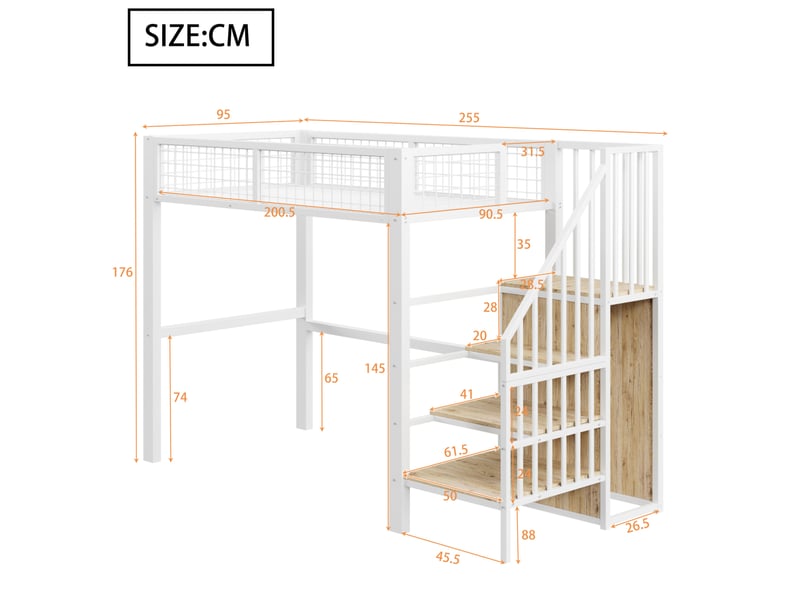  Lit mezzanine enfant 90x200 cm avec échelle et rangements coloris blanc  - Conforama C