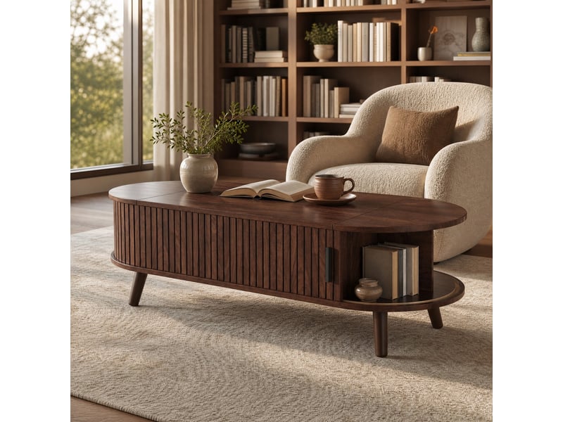 Table basse relevable 120x50x39,5 cm coloris noyer avec rangement - Conforama B