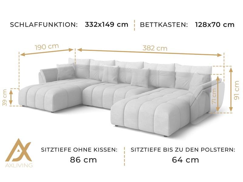  Canapé panoramique en u antalya 382 cm noir convertible Antalya-U - Conforama D