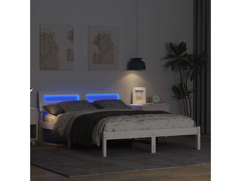  Lit double- lit adulte -  cadre de lit avec tête de lit blanc 120 x 190 cm pin massif  - Conforama C