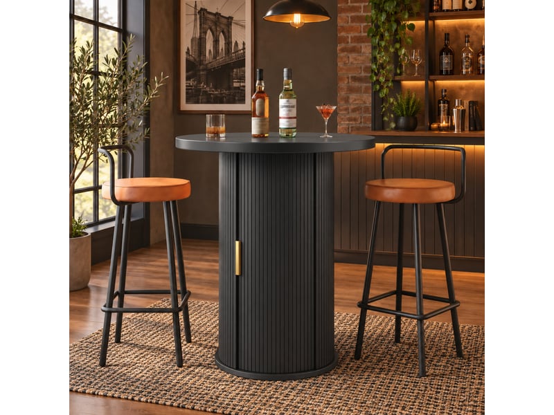  Table de bar ronde 91,6 cm avec rangement intégré et placard - mdf effet bois  - Conforama D