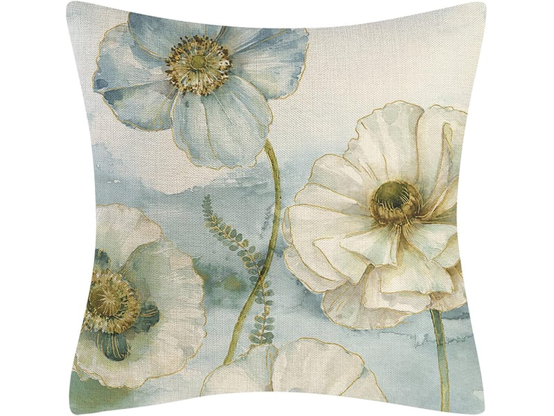  Lot de 4 housse de coussin - fleurs bleu beige housse coussin en lin lot de 4 décoratif fleuri moderne housses coussin 45 x 45 cm motif nature printemps taie oreiller deco interieur li  - Conforama E