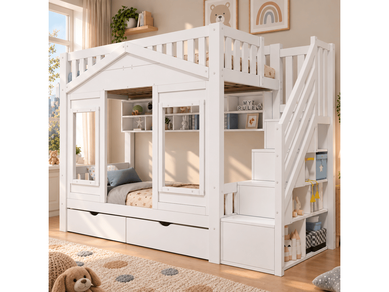  Lit mezzanine enfant 90 × 200 cm avec escalier-rangement et tiroir, blanc Fay Lum - Conforama D