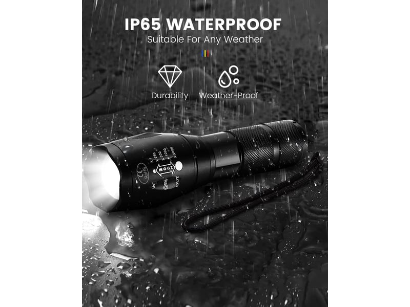  Ensemble lampe torche led haute puissance, lampe torche led rechargeable 2000 lumens, lampe torche tactique 5 modes avec batterie 18650  - Conforama D