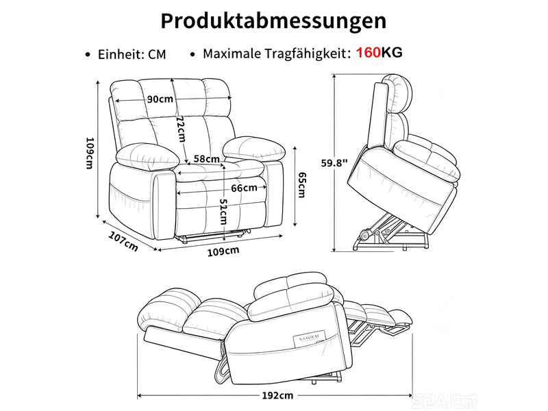  Fauteuil relax électrique releveur avec massage chauffant, marron, 109 cm  - Conforama C