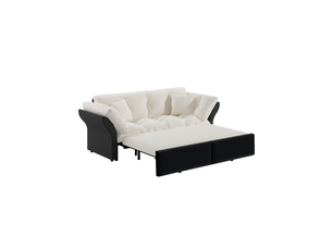 Canapé-lit convertible 3-en-1 2 places 190x85x91 cm, canapé extensible capitonné, couchage 154x203 cm, méridienne, 2 coussins, velours beige et blanc