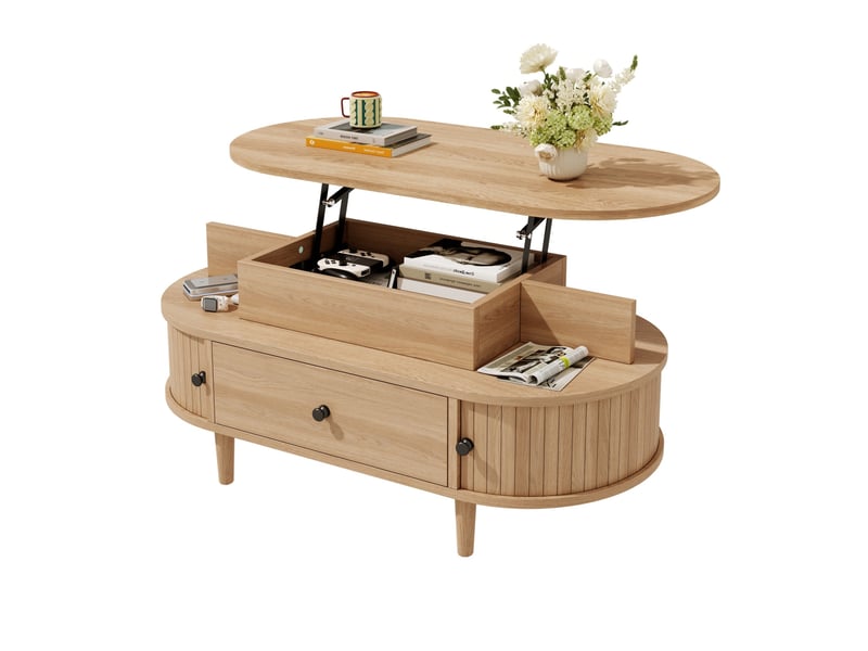  Table basse ovale relevable 105x50x60,5 cm avec rangement, mdf naturel  - Conforama A