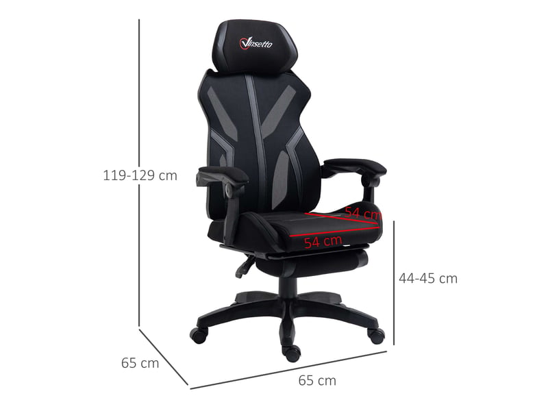  Chaise gaming repose-pieds rétractable pivotante reclinable appui-tête réglable 65x65x119-129 cm noir  - Conforama E