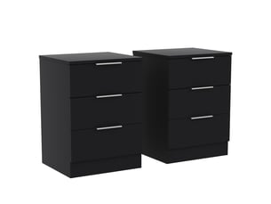 Table de chevet trega 3 tiroirs, commode de nuit, chambre, set de 2, 50x39x28cm, noir