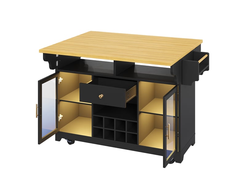  Desserte roulante noire avec led rgb, plateau extensible et porte-bouteilles mobile 95 cm  - Conforama E