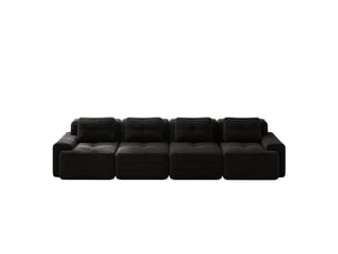 Canapé modulable 4 places en velours côtelé noir, 382 x 104 x 69 cm, sans armature, sans montage, livré compressé, assise profonde, base antidérapante