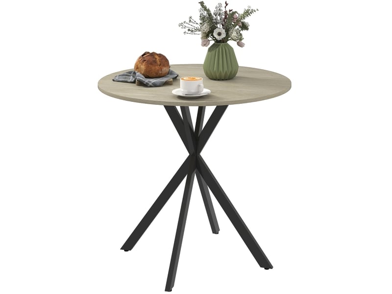  Table à manger ronde ø80 cm pour 2 personnes, pieds en acier en x, chêne clair  - Conforama A