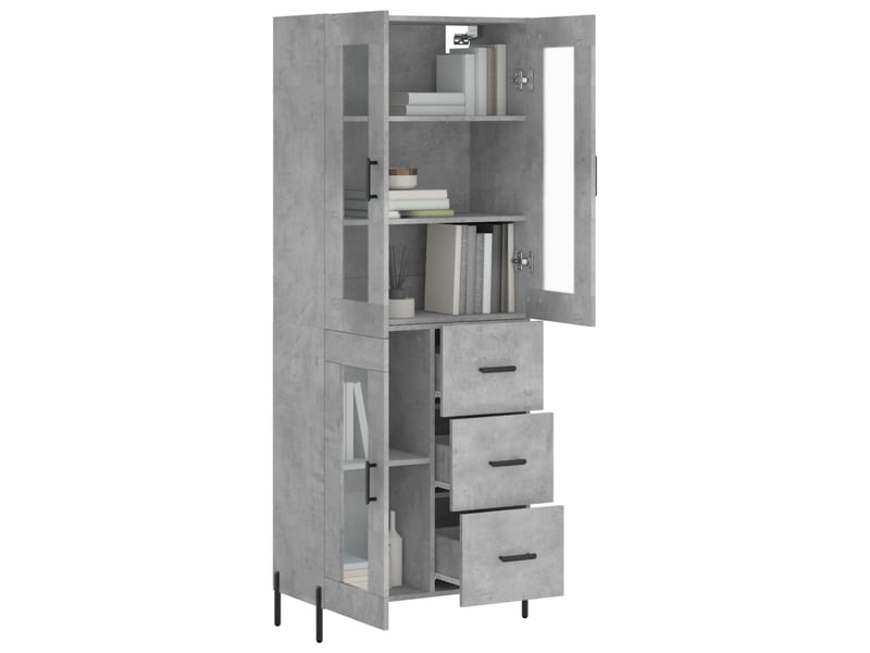  Buffet haut - bahut - meuble de rangement gris béton 69,5x34x180 cm bois d'ingénierie  - Conforama C