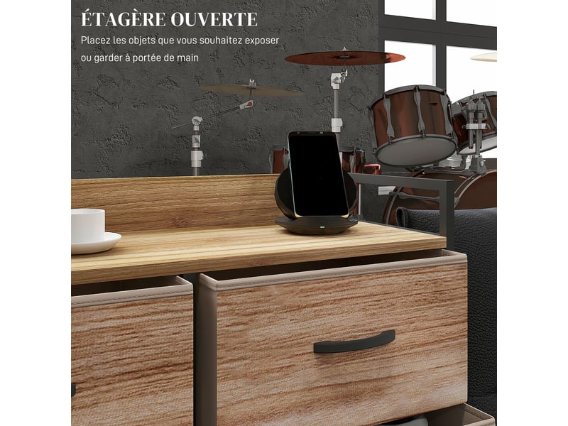  Meuble de rangement commode 8 tiroirs en tissu amovibles, étagère supérieure et cadre acier 79l x 29l x 101h cm  - Conforama E