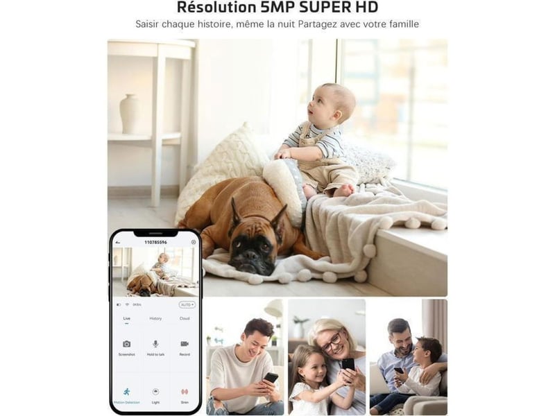 Caméra de surveillance intérieure 5mp 355° vision nocturne ir détection ia alerte humaine audio bidirectionnel wifi 149519_AAALJ42307_6_DROPFR - Conforama E