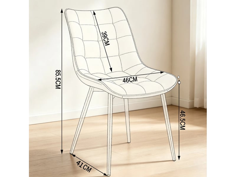  Lot de 2 chaises de salle à manger rembourrées, dossier ergonomique en velours et métal bleu pétrole  - Conforama C